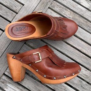 Madewell 1937 Westway Brown Leather Clogs Wooden Heel Sz 8